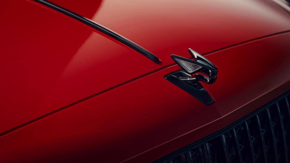 Logo đặt tại đầu xe được đính pha lê ở hai cánh cùng chức năng "thụt – thò" chống trộm