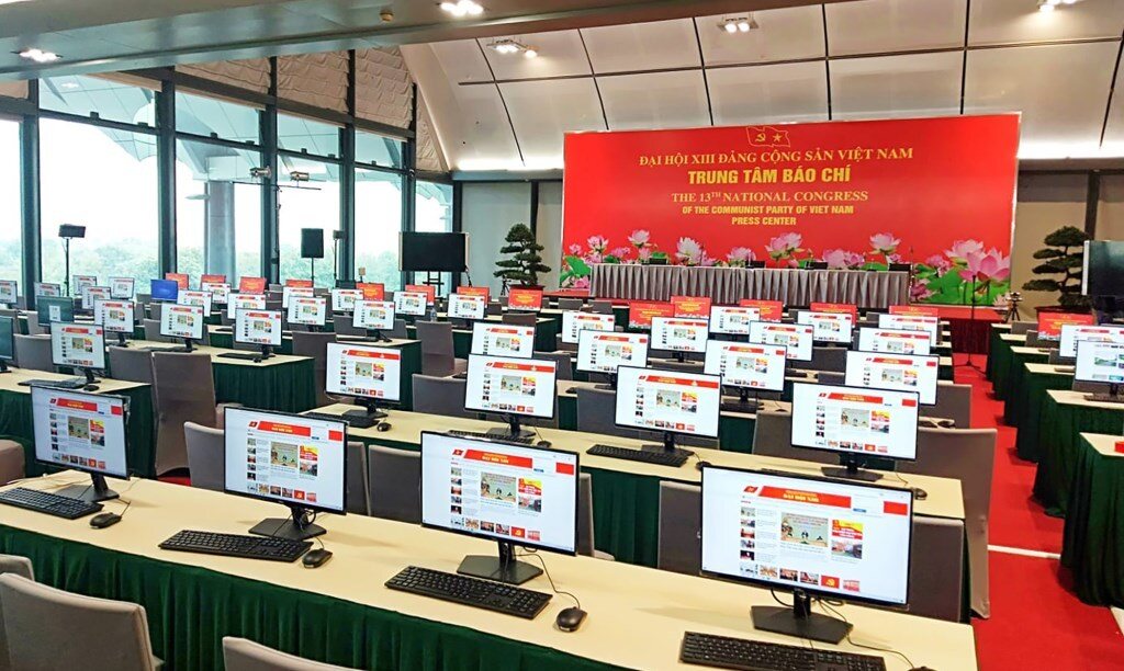 Trung tâm Báo chí của Đại hội được lắp đặt trang thiết bị hiện đại.