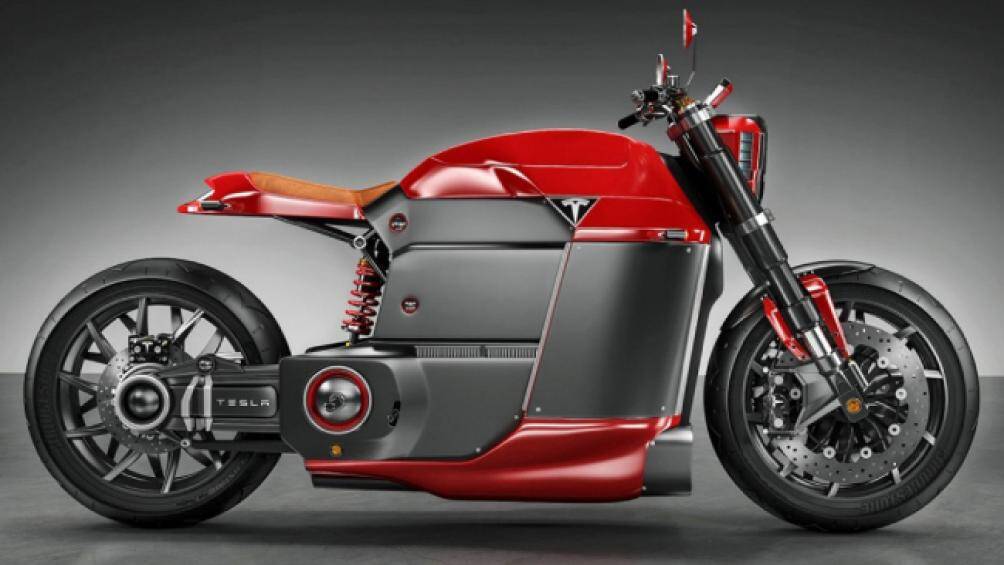 3. Bản concept mô tô điện Tesla Model M do Jans Slapins thiết kế. Mẫu xe này có thân màu đỏ, mang biểu tượng Tesla