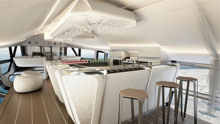 Sảnh khách cũng có thể được chuyển thành khu vực ăn uống với đầy đủ món ăn hảo hạng cùng những loại cocktail nổi tiếng nhất trên thế giới