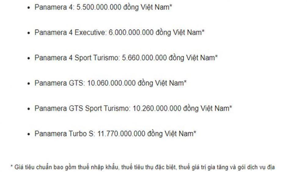 Trong đó, Panamera dẫn động cầu sau bản tiêu chuẩn sẽ có giá bán 5,31 tỉ đồng