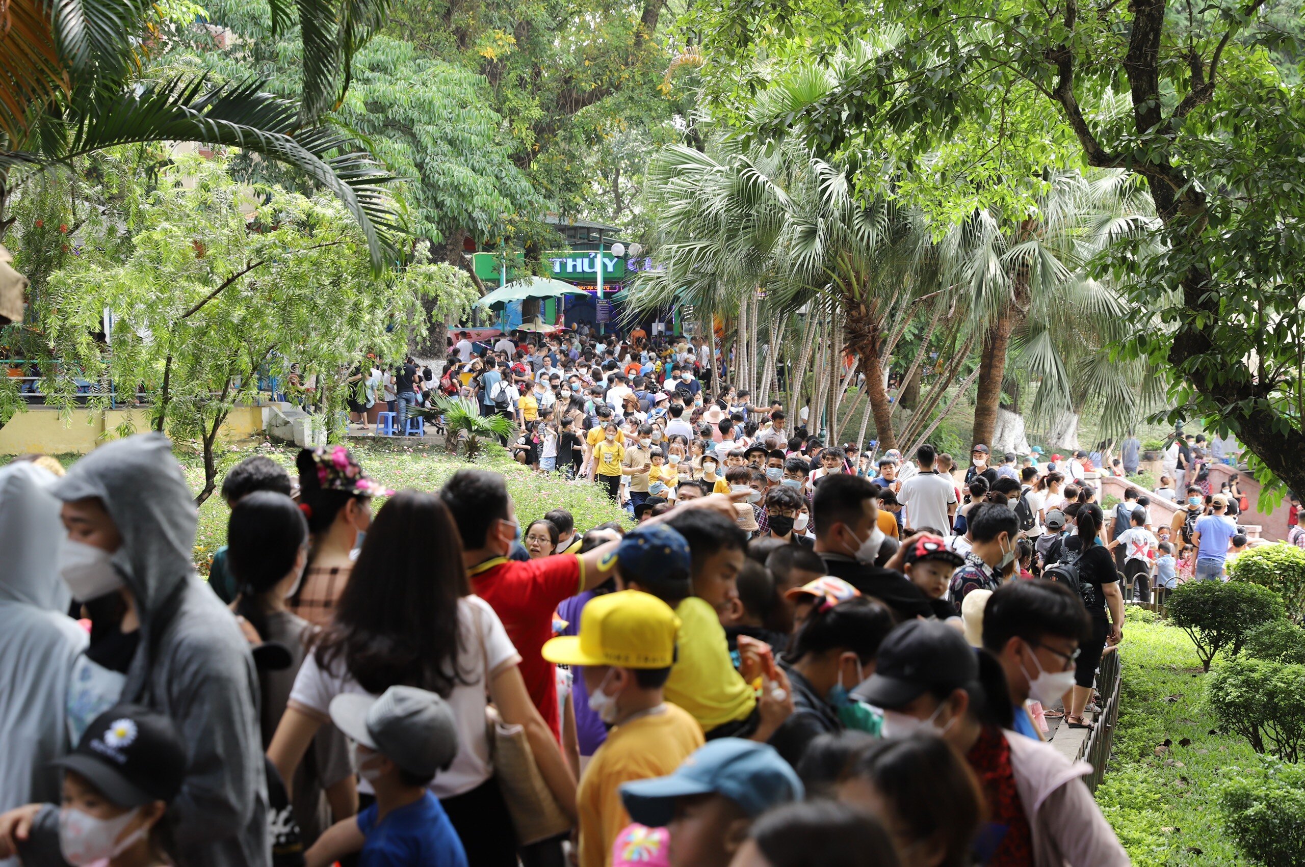 Đường trong khuôn viên tại đây cũng xuất hiện tình trạng ùn tắc do quá đông người vào tham quan.