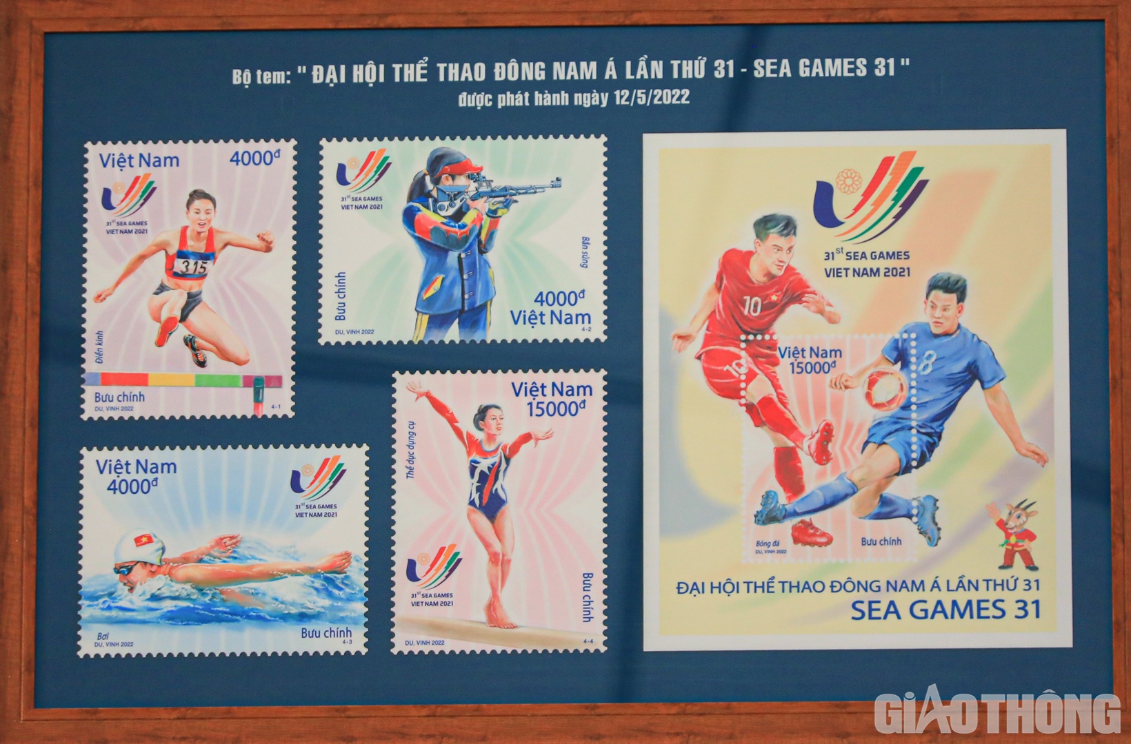 Bộ tem "Đại hội Thể thao Đông Nam Á lần thứ 31 - SEA Games 31" giới thiệu một số môn thể thao thế mạnh của Việt Nam như: Điền kinh; Bắn súng; Bơi; Thể dục dụng cụ; Bóng đá.