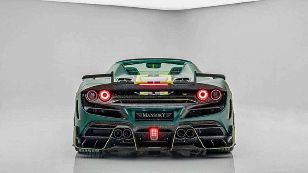 Phần đuôi xe của Mansory F8XX Spider, cánh gió nguyên bản thay mới bằng cánh gió carbon đúc