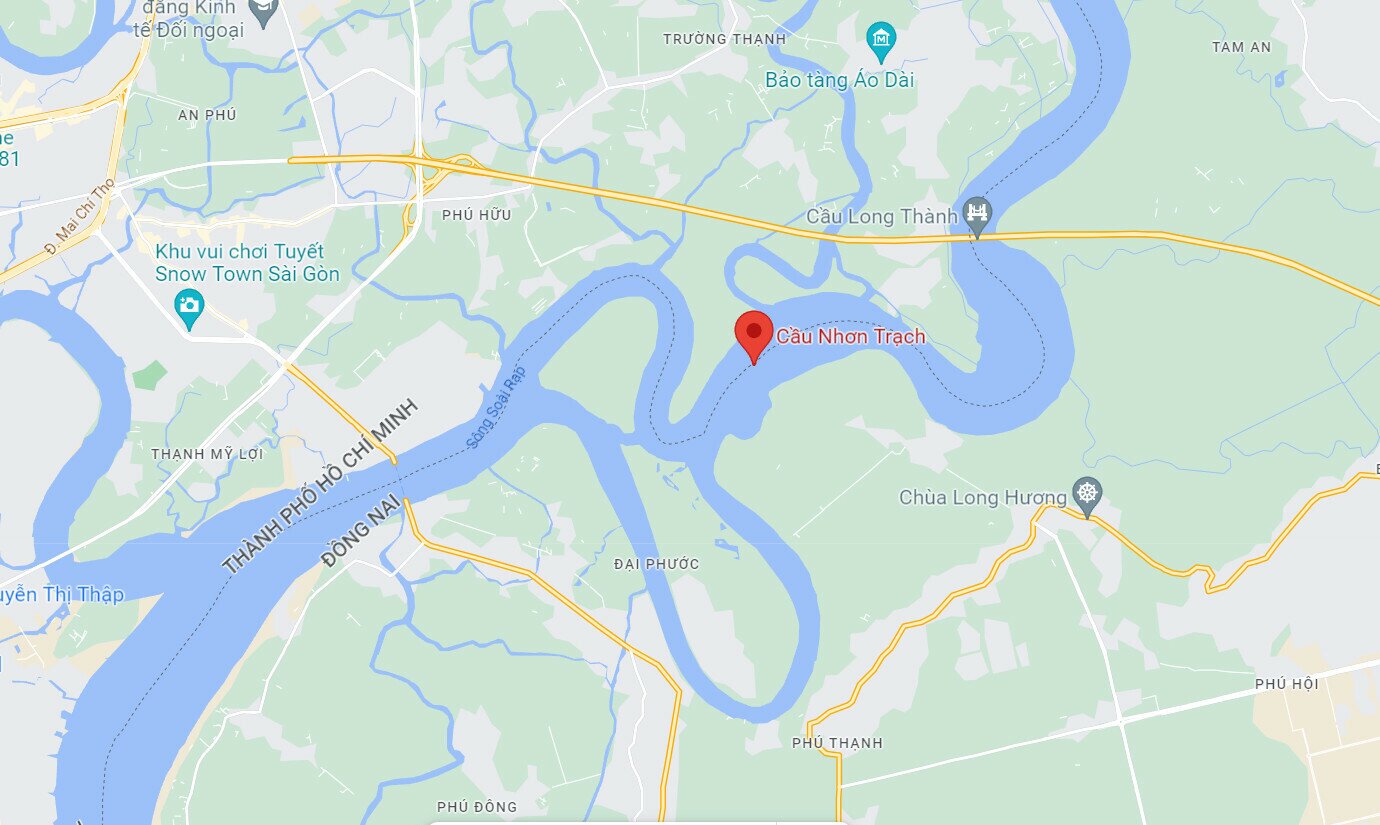 Vị trí cầu Nhơn Trạch (dự án thành phần 1A vành đai 3). Ảnh: Google Maps.