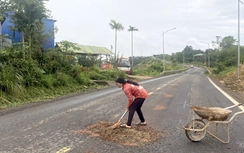 Đắk Nông: Đường hư hỏng nặng, người dân tự chở đất đá vá "ổ gà"