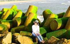 Khung cảnh cực chill ở bờ kè làng biển phủ kín rêu xanh