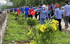 Trồng hoa làm đẹp đường sắt Bắc - Nam nhân ngày Môi trường thế giới