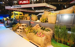 Xe tải Fuso chở trái cây đi dự hội chợ ô tô