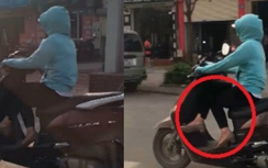 Video: Nữ "ninja" vắt chân "chữ ngũ" đi xe máy trên phố Hà Nội