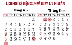 Lịch nghỉ lễ 30/4 - 1/5 năm 2017 mới nhất