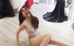 Video: Ngọc Trinh ngã sấp mặt khi mặc váy bó sexy để... tung cước