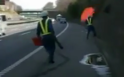 Hiểm nguy nghề dọn rác trên đường cao tốc ở Nhật Bản
