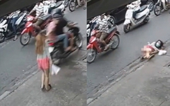 Video: Cô gái bị giật dây chuyền, ngã dúi dụi xuống đường