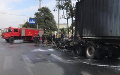 Quảng Ninh: Xe container đang lưu thông bốc cháy đùng đùng trên QL18A