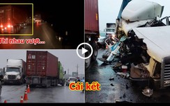 Video: Nối đuôi nhau vượt, xe container đâm vào một xe container khác