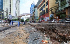 Bê trễ tiến độ, công trường dự án đường Huỳnh Thúc Kháng thành nơi đổ rác