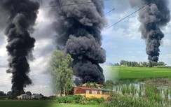 Cháy kho xưởng hóa dầu, cột khói cao hàng trăm mét ở Gia Lâm