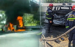 Ô tô chở 3 người nước ngoài cháy dữ dội trên cao tốc Hà Nội - Hải Phòng
