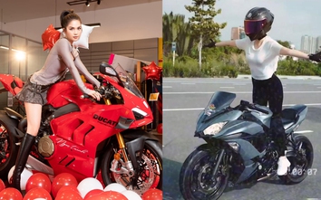 Hình ảnh người mẫu Ngọc Trinh thả hai tay khi lái mô tô: Luật sư nói gì?