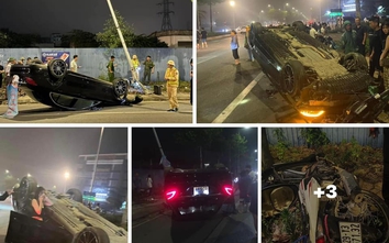 Ô tô Mercedes "phơi bụng" sau va chạm với xe máy ở Hà Nội