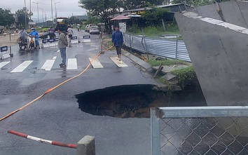 Đường qua Làng Đại học Đà Nẵng sụt lún tạo hố tử thần