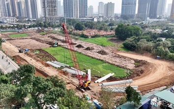 Hà Nội rào chắn đường Trung Thư để thi công cống chống ngập