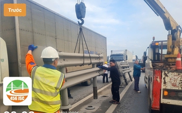 Tháo dải phân cách trên cao tốc, giải tỏa ùn tắc sau va chạm xe container và xe tải