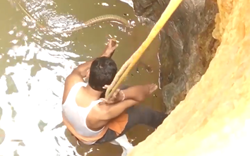 Video: Đu dây xuống giếng sâu 12 mét giải cứu rắn hổ mang