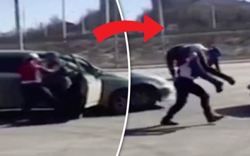 Video: Nữ lực sĩ ném tài xế lái ẩu vào cốp xe