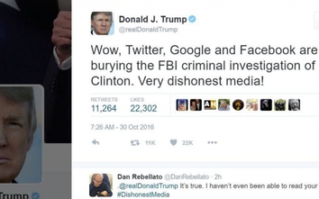 Donald Trump tố Facebook, Google bao che cho bà Clinton