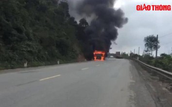 Video: Ô tô chở 10 tấn gỗ dăm bốc cháy dữ dội trên QL9
