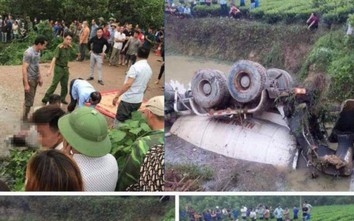 Tai nạn ở Thái Nguyên: Xe bồn lật ngửa dưới ao, tài xế tử vong