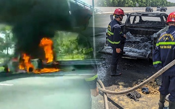 Ô tô chở 3 người nước ngoài cháy dữ dội trên cao tốc Hà Nội - Hải Phòng